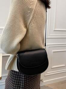 Bolso de montar con gráficos de letra, bolso de bandolera de unicolor a la moda, pequeño monedero con solapa para mujer