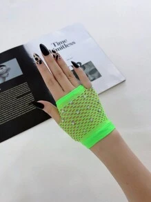 1對女士短款龐克風中空魚網性感無指手套，哥德風格鑲有鑽石的半指袖套 - 彩色 - 查看 7