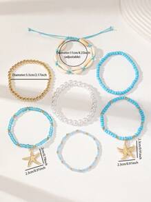 Tropiscape Set de 7 Piezas de Pulseras de Estilo Bohemio con Conchas, Estrellas de Mar y Cuentas para Mujer, Ideal para Vacaciones de Verano, Vibes de Playa