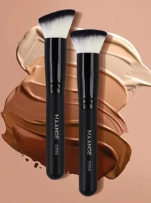 Juego de 2 pinceles de maquillaje MAANGE con pincel de base de cabeza plana grande + pincel de base de cabeza plana y redonda. Herramientas de maquillaje con fibra suave para un fácil transporte, pincel para viajes, pincel de base, pincel corrector, pincel de rubor, pincel contorneador, pincel de rubor, pincel bronceador, pincel de polvo, pincel de base, pincel de rubor - Negro - Ver 10