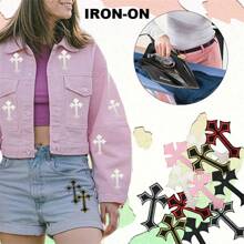 10 Pcs Cross Design Medieval Gothic Sewing/Ironing On Patches, Decals On Clothes, Dresses, Hats,Jeans, Repair DIY Accessories - Multicolor - View 6