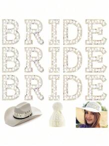 5 件珍珠彩色钻石装饰贴纸字母，粘贴在织物服装字母闪光字母补丁新娘珍珠水钻女士服装闪光珍珠婚礼，水钻装饰字母补丁 DIY 工艺面料夹克包帽，婚礼派对礼服。万圣节装饰，万圣节派对用品，圣诞装饰，圣诞派对用品 - 白色 - 查看 2