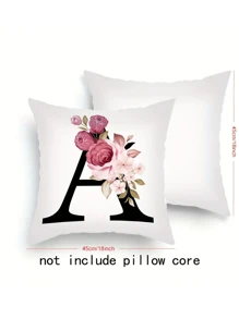 1pc Nordic Style Letter Flower Pattern Pillowcase - Soft Plush Cushion Cover For Sofa, Bed And Couch - Home Decorative Item Without Pillow Core - Adding Comfort And Style To Your Sleeping Space