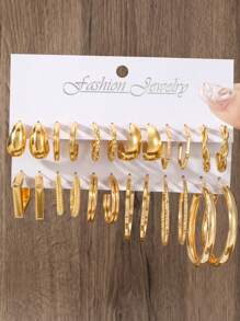 24pcs Fashionable Metal Drop And Square Shape Women's Earring Set For Everyday Wear Or Various Parties - Gold - View 13