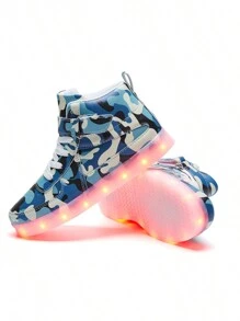 Bepoaa Kids LED Light Up Shoes USB Charging Flashing Light Up High-Top Sneakers For Boys And Girls (Toddler/Little Kid/Big Kid) - 藍色 - 查看 5