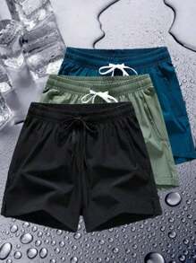 Baloncesto deportes hombres pantalones cortos de seda hielo fresco de secado rápido pantalones cortos de verano estiramiento de fitness Pantalones cortos para hombre - Negro - Ver 4