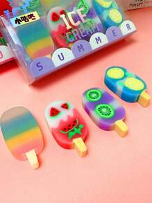4入組可愛卡通甜品冰淇淋造型橡皮擦，隨機配色，非常適合學校用品及更正使用 - 彩色 - 查看 5