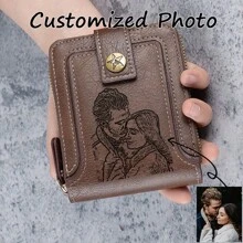 1 Pc Customized Photo Wallet,Personalized Picture Wallet, Short Wallet, Men's Zipper Wallet, Brown Color Custom Leatherette Wallet, Large Capacity Wallet, Multi-Card Slot Wallet, Custom Photo PU Leather Wallet, Money Holder, Personalized Father's Day Gift, Dad Wallet, Anniversary Gifts, Birthday Gift For Dad, Wedding Gift, Valentine's Day Present, Graduation Gift, Gift For Boyfriend/Him/Classmates/Dad/Husband