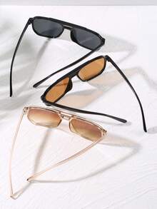 3pcs Pilot Frame Fashion Glasses, Stylish Outdoor Driving Beach Fashion Glasses, Suitable For Daily Use Halloween - Multicolor - View 4