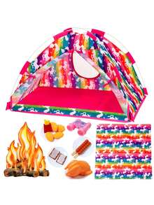 美國女孩娃娃18英寸帳篷套裝，彩色帳篷和星空染色睡袋玩具組