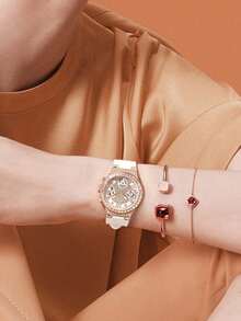 Đồng hồ nữ Moonlight vàng hồng và dây đeo màu trắng GW0257L2 - trắng - Xem 4