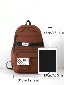 Lightweight Fashionable Letters Pattern Student Backpack With Large Capacity, Double Shoulder Bag, Book Bag, Crossbody Bag, And Pencil Case Set - Brown - View 4