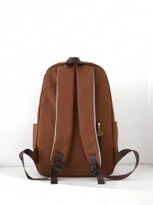 Lightweight Fashionable Letters Pattern Student Backpack With Large Capacity, Double Shoulder Bag, Book Bag, Crossbody Bag, And Pencil Case Set - Brown - View 6