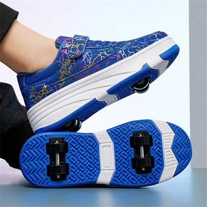 夏季青少年学生成人情侣低帮透气LED灯运动鞋带旋转扣，两轮户外溜冰鞋