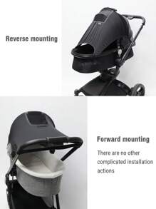 1pc Universal Baby Stroller Sunshade, With UV Protection, Windproof, Sun-Shading, Waterproof Functions, Suitable For Various Baby Strollers, Outdoor Travel Stroller Accessory, Sun Shade Cover - Black - View 5