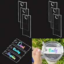 6 piezas placa/etiqueta clara para vaso con asa de 30 onzas, placa transparente para nombre de vaso, accesorios para vaso, accesorios de deporte para vaso, accesorios para vaso, placa transparente para nombre - transparente - Ver 1