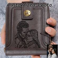 1 Pc Customized Photo Wallet,Personalized Picture Wallet, Short Wallet, Men's Zipper Wallet, Brown Color Custom Leatherette Wallet, Large Capacity Wallet, Multi-Card Slot Wallet, Custom Photo PU Leather Wallet, Money Holder, Personalized Father's Day Gift, Dad Wallet, Anniversary Gifts, Birthday Gift For Dad, Wedding Gift, Valentine's Day Present, Graduation Gift, Gift For Boyfriend/Him/Classmates/Dad/Husband