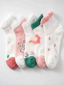 Cute Girls Socks - Comfortable Bunny & Floral Pattern Socks 5 Pairs/Set - Multicolor - View 4