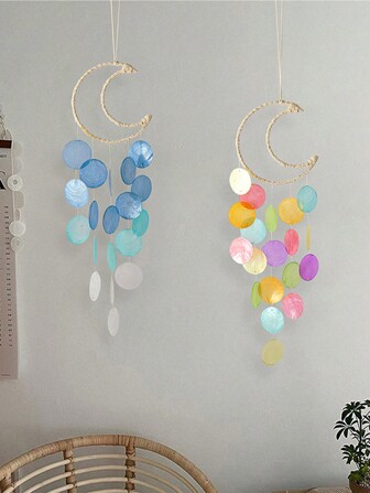 Månskal Wind Chime Drömfångande Net Wind Chime Rum Balkong Väggdekoration Pendel Antenn Hängdekoration, Heminredning, Rumsinredning, Väggdekoration