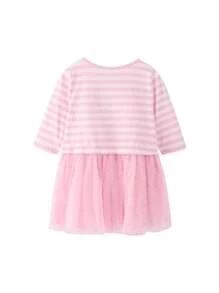 Annil Tween Girls  3/4 Sleeves  Dress Spring/Summer Leisure Stripe Spliced Dress