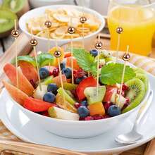 200/100/50/10 piezas Palillos para dientes de oro rosa, pinchos de frutas, pinchos para sandwich/fruta de 4.7 pulgadas, pinchos de madera para fiesta, boda, cumpleaños, club, fruta, magdalena, hamburguesa, barbacoa, decoración de aperitivos