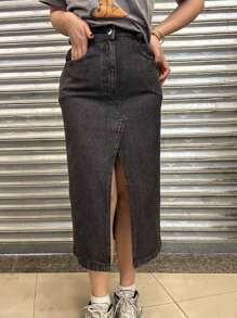 Women Denim Skirts - 深灰色 - 查看 2