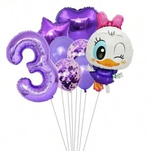 8 piezas Globos digitales de látex y aluminio decorativos de fiesta de cumpleaños con temática de Pato Donald y Daisy Duck lindos y de dibujos animados - Rosa - Ver 22