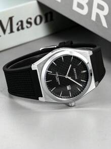 DENVOSI Men's Silicone Watch, Arabic Numerals Scale, Fashion Business Waterproof Date Display Quartz Wrist Watch, Daily Decoration - Black - View 3