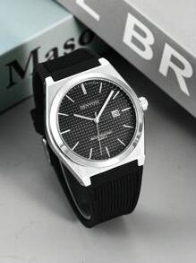 DENVOSI Men's Silicone Watch, Arabic Numerals Scale, Fashion Business Waterproof Date Display Quartz Wrist Watch, Daily Decoration - Black - View 1