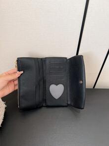 Women's Tri-Fold Wallet, Stylish Solid Color Purse - Black - View 6