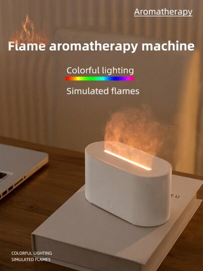 1入組桌面加濕器，2合1功能，模擬火焰7色夜燈、氛圍燈，適用於辦公室、客廳、臥室和汽車