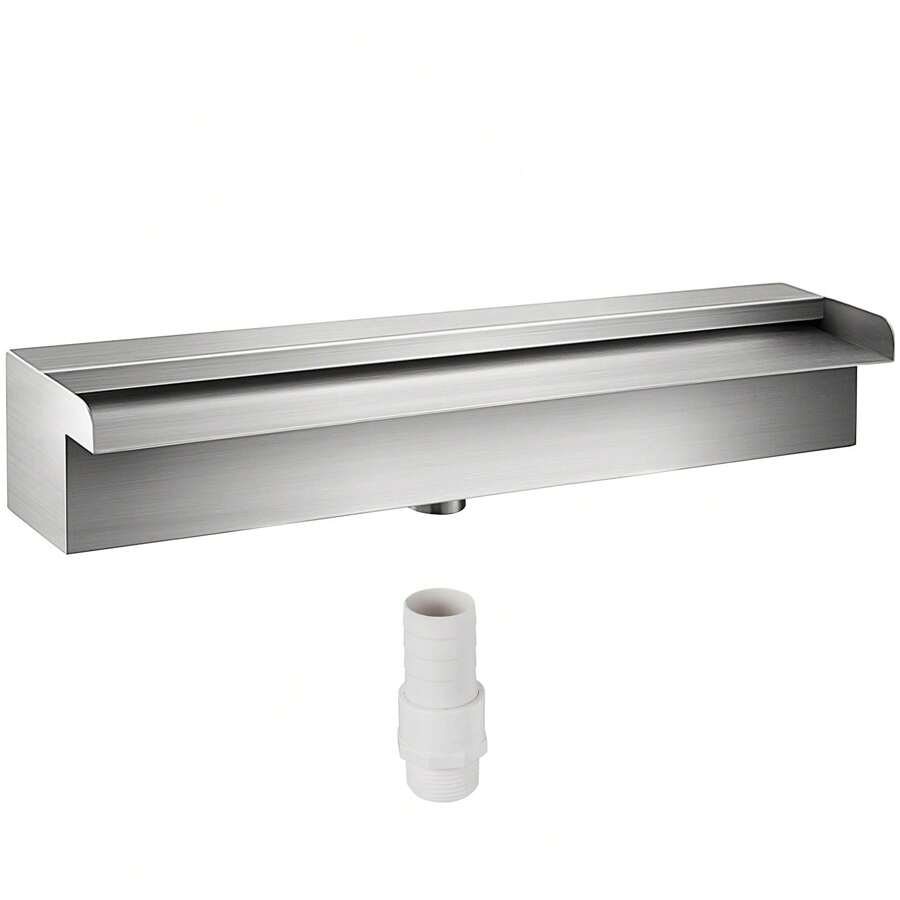 Pool Fountain Stainless Steel Pool Waterfall Spillway With Pipe Connector Rectangular Garden Outdoor (17.7\") - Silver - View 1
