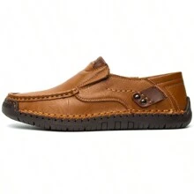 New Hand-Stitched Men's Outdoor Casual Shoe Slip-On Flat Leather Shoe Spring Low-Cut Breathable Plus Size Loafers - 棕色 - 查看 5