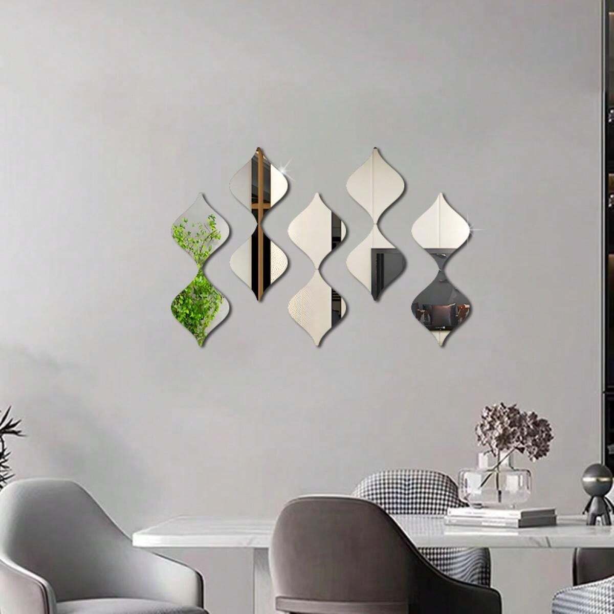 Set Of 10 20*15cm Waterdrop Shaped Acrylic Mirror Wall Stickers With ...