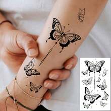 10入組女士黑色蝴蝶刺青貼紙，帶有月亮、蛇、花、蝴蝶元素圖案，可持續 2-5 天，防水、逼真的藝術化妝臨時紋身貼紙，適用於派對 - 彩色 - 查看 6