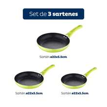 San Ignacio Set 3pz padelle (20+24+28cm) alluminio pressato verde con Set 3pz pentole in acciaio inox - Multicolore - Visualizzare 2