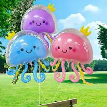 New 3D Jellyfish Octopus Bubble Balloon, Double Layer, Crown & Jellyfish, Three Colors, Cartoon, Ocean Theme Birthday Party, Cute Octopus Balloon - Pink - View 2