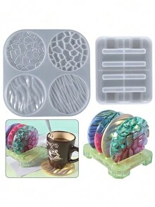 1 Set DIY Crystal Drop Resin Mold With Four Wave Coasters And A Coaster Table Silicone Mold Suitable For Daily Household Coasters - Multicolor - View 2