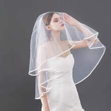 1入白色婚禮面紗，配雙緞帶邊緣和梳子，適用於訂婚派對、姐妹聚會、戶外婚禮和單身派對裝飾，沙烏地阿拉伯國慶日 - 白色 - 查看 4