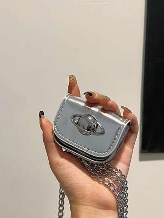 Bolso mini ultra pequeño para mujer, de recubierto, PU brillante, bolso cuadrado pequeño, correa de cadena, bandolera