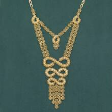 5pcs/Set Geometric Figure Number 8 Design Necklace Chain, Bib Necklace, Multi-Layer Necklace, 18K Gold Plated Copper Material, Thick And Heavy, Arabic/ Golden Color, Fashion French Romantic Luxury Dubai Style Bridal Wedding Party Gift For Couple, Mother, Sister, Festival Blessing, Women Jewelry Set