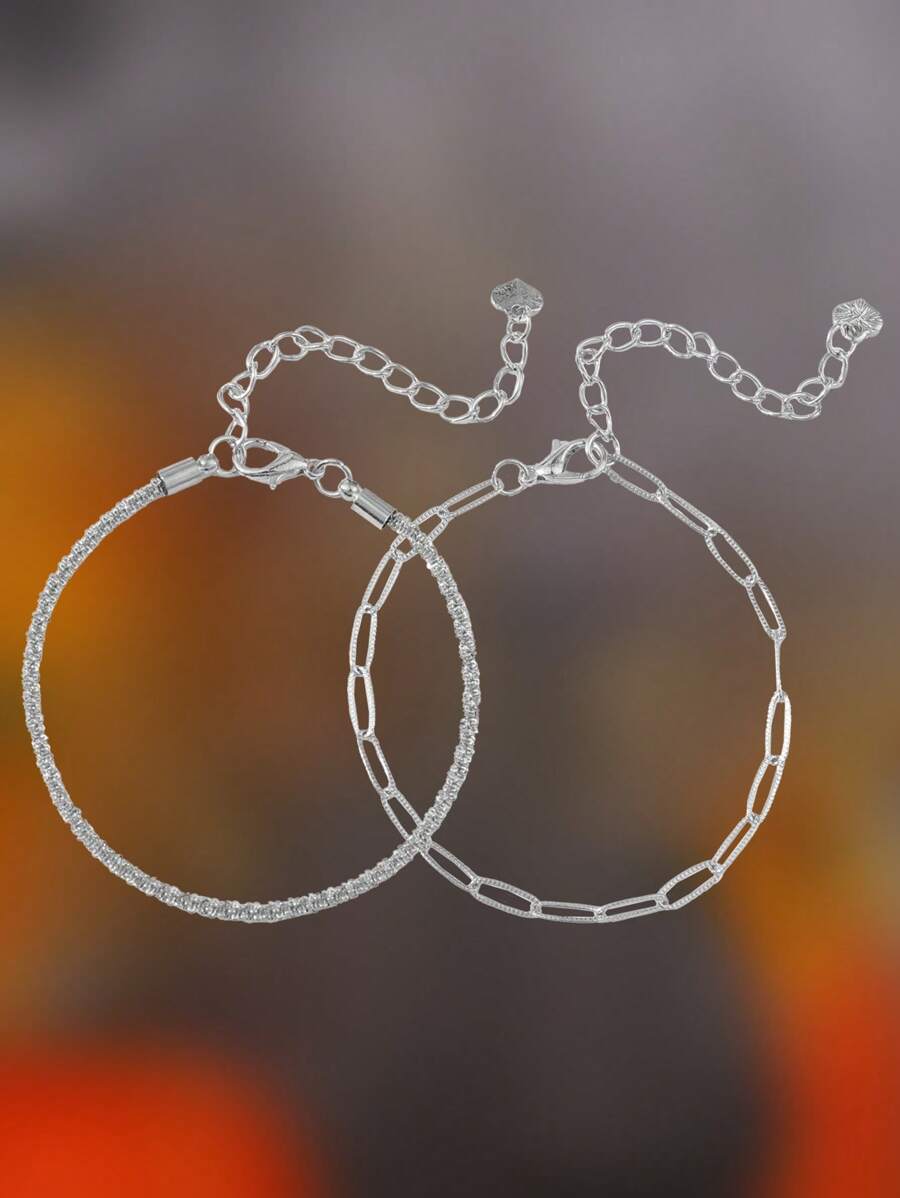 2pcs Heart Charm Bracelet - Silver - View 1