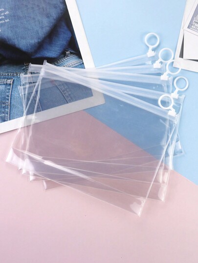 10pcs Clear Waterproof Storage Bag, Portable Seal Organizer Pouch, Plastic Document Storage Bag, Cosmetic Dispenser Bags, Self-Sealing Bag With Pull Ring, Multi-Use Resealable Zip Bag For Travel & Home