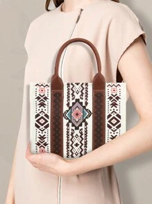 2入組波西米亞復古女士手提包套裝，附手提包及錢包 - 米色 - 查看 9