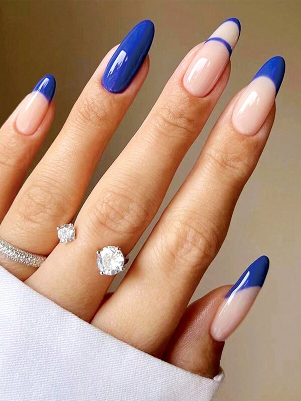 24 Stücke einfache blaue französische Nagel Sticker, Nail Art Aufkleber, Nail Folie, beinhaltet 1 Stück Nagel Schieber und 1 Stück Gel Nagellack