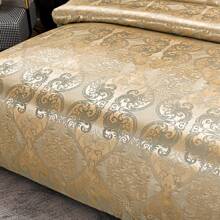 3PCS Luxury Jacquard Bedding Set European Design  Queen King Size Duvet Cover Golden  Strip Soft And Comfortable Duvet Cover And Pillowcase Set, Great For Bedroom Or Guestroom Gold Bedding (1*Duvet Cover + 1/2*Pillowcase, Without Core)