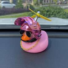 1pc Electroplated Bright Pink Three-level Helmet Duck Car Ornament Decoration - Multicolor - View 2