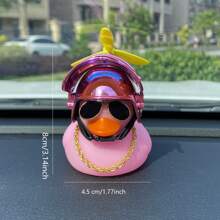 1pc Electroplated Bright Pink Three-level Helmet Duck Car Ornament Decoration - Multicolor - View 5