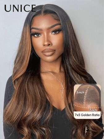  假发 7x5 Bye Bye Knots Wear Go 无胶假发 棕色渐变色波浪假发 预剪预漂白人发蕾丝假发 Unice 假发 Unice 头发