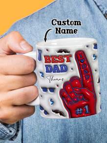 1pc Custom Name Mug For Dad/Father, Custom 11oz Mug, Custom 3D Inflated Effect Printed Mug, Custom Coffee Mug, Custom Mug, Personalized Name Mug, Personalized Mug, Lovely Gift, Ideal For Valentine's Day, Father's Day, Birthdays, Or Anniversaries, Couples Gift, Best Gift For Dad, Husband, Grandpa, Grandfather, Gift For Him - Best Dad - View 1